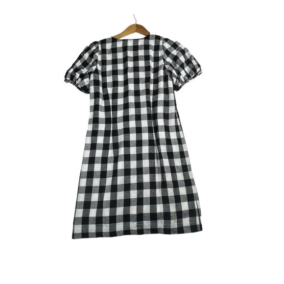 New Loft Gingham Button V-neck Dress size 0P Black/White - Picture 5 of 7